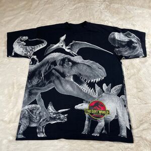Vintage All Over Print Jurassic Park T-Shirt “The Lost World” T Rex Mens XL